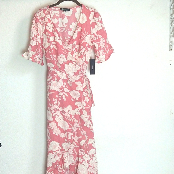 NWT Lulu's Wild Winds Pink Floral Print High-Low Wrap Romantic Dress Size Medium - Picture 7 of 11